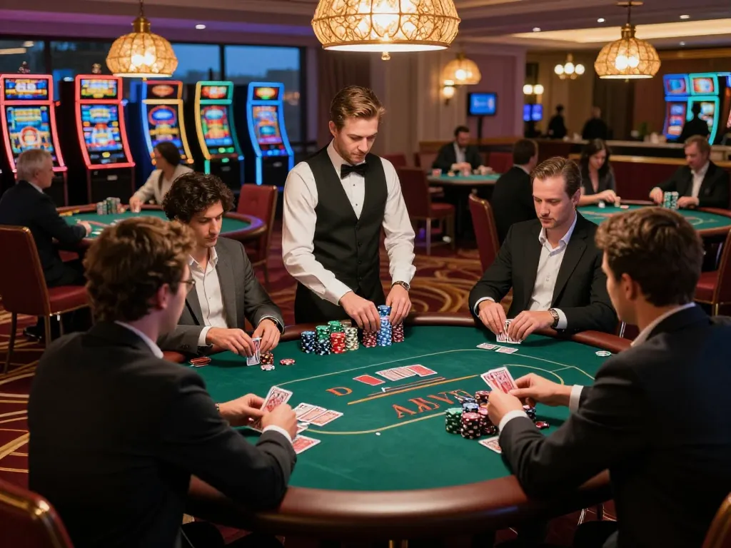 Engaged players enjoying poker at xx88 com casino floor, showcasing vibrant gaming atmosphere.