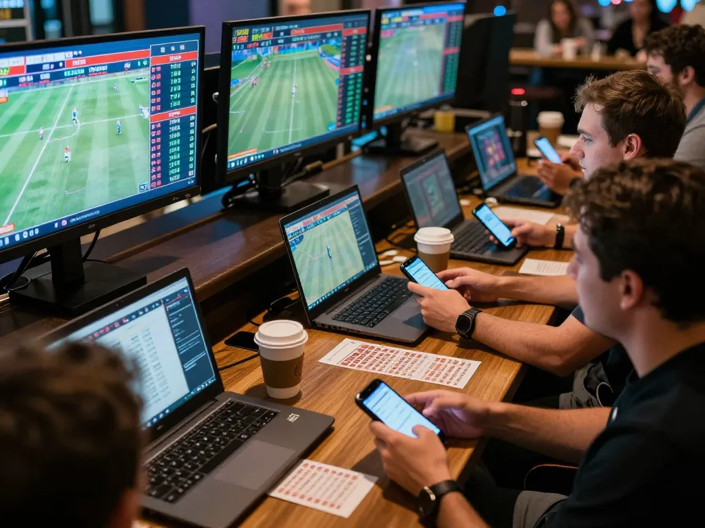 Kèo nhà cái hôm nay showcased with excited bettors engaging in live sports betting activity at a modern venue