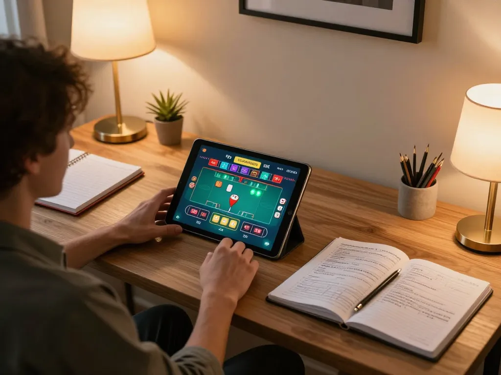Engaging in online poker gameplay at home with 888NEW casino app on the tablet