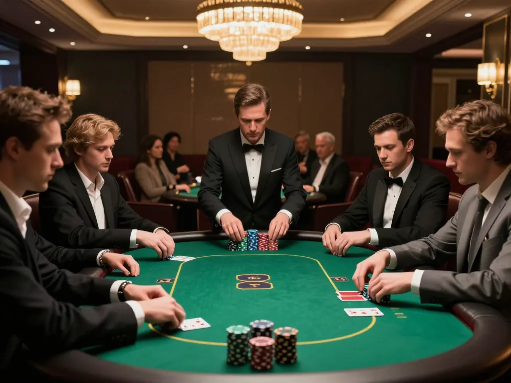 Engaged players experience high-stakes poker at rik vip’s luxurious table, showcasing intense gameplay.