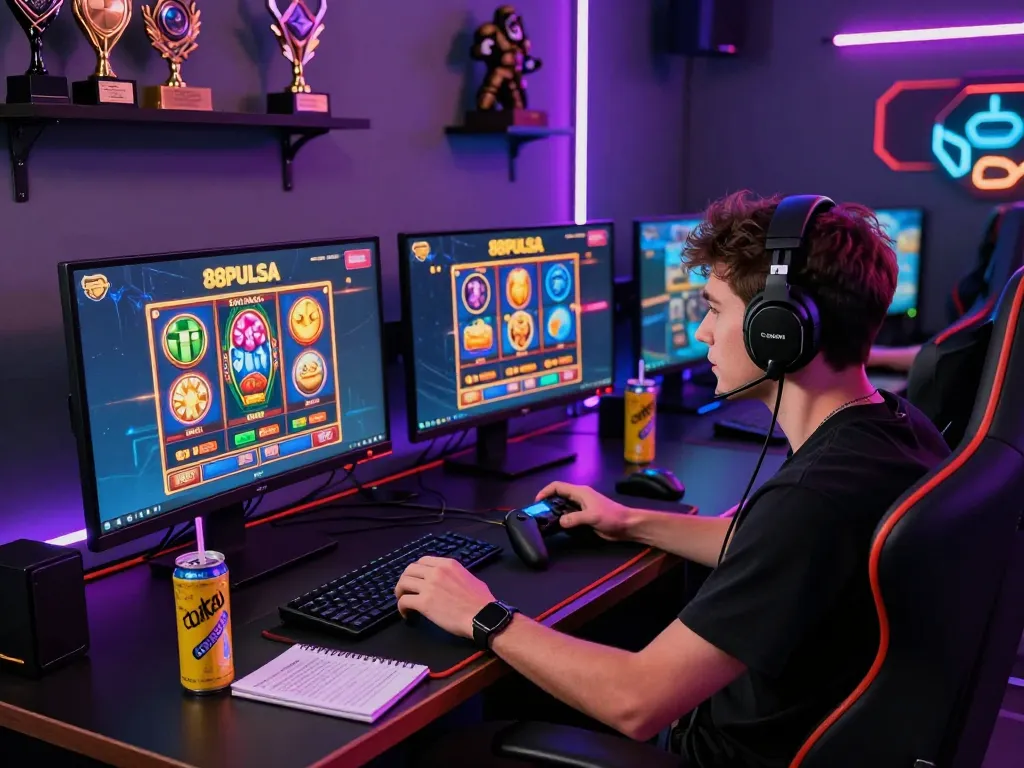 Exciting 88pulsa online gaming setup featuring vibrant slot games and immersive atmosphere.