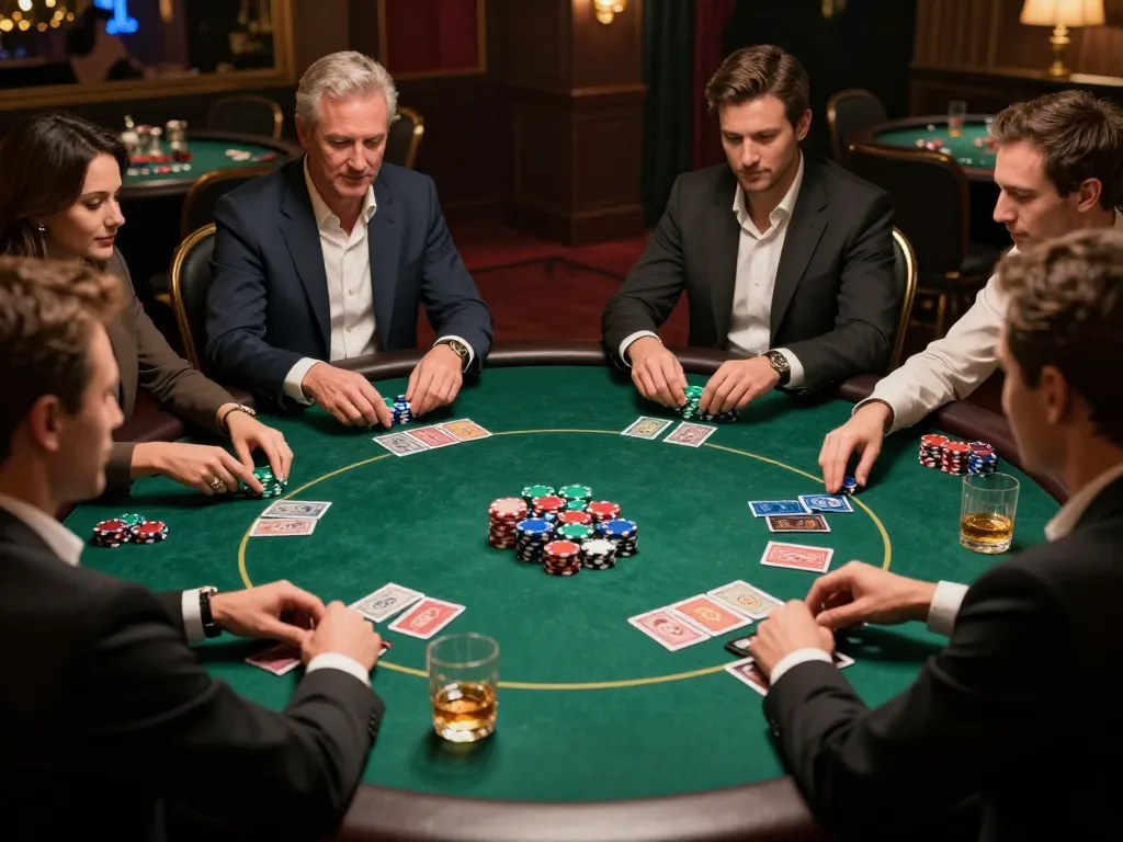Permainan poker di pengaturan kasino yang canggih, menyoroti permainan yang strategis dan interaksi sosial https://withinthesewallsblog.com/2017/.