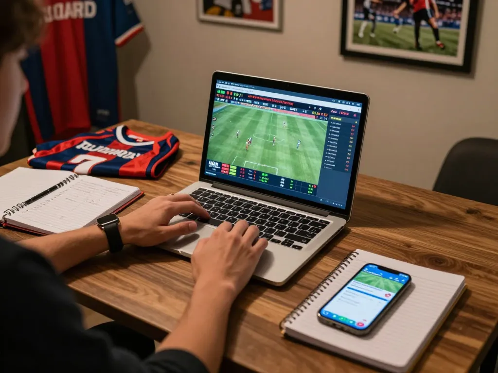OKFUN user placing sports bets online with engaging odds displayed on laptop, showing strategic gambling atmosphere.