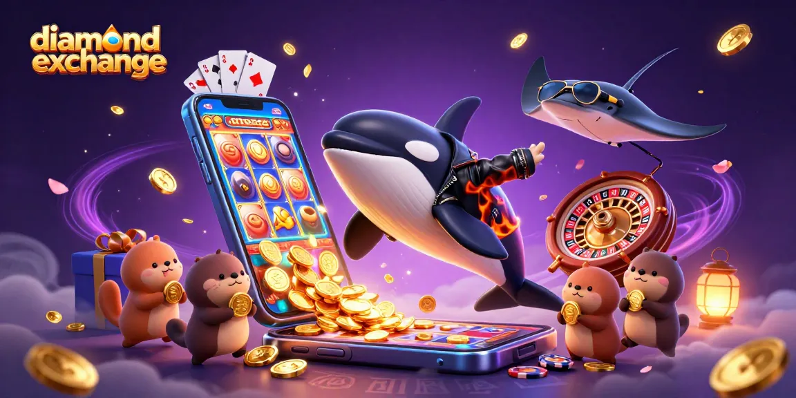 Engage with the diamond exchange experience featuring lively characters and animated casino elements.