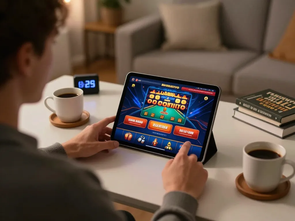 Engaging with non Gamstop casinos through a tablet, highlighting responsible gaming strategies.