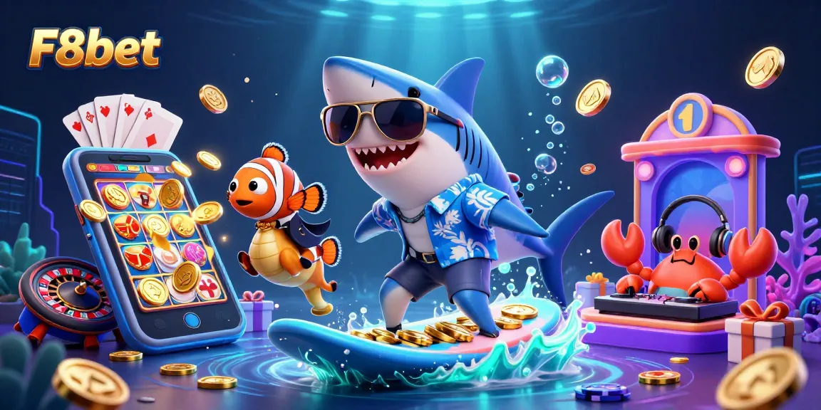 Experience F8bet with a vibrant casino-themed underwater adventure featuring unique characters and dynamic gaming elements.