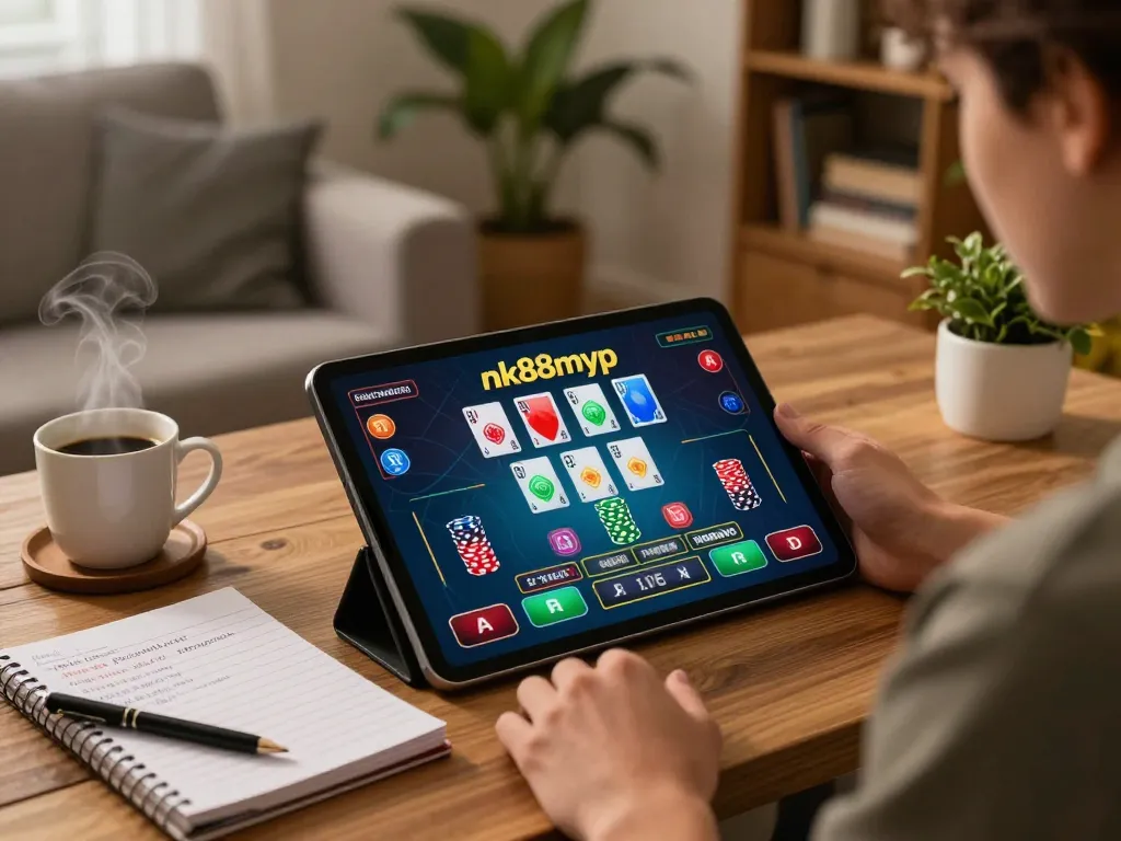 Engaging in live dealer gameplay on nk88mvp while enjoying a cozy home atmosphere.