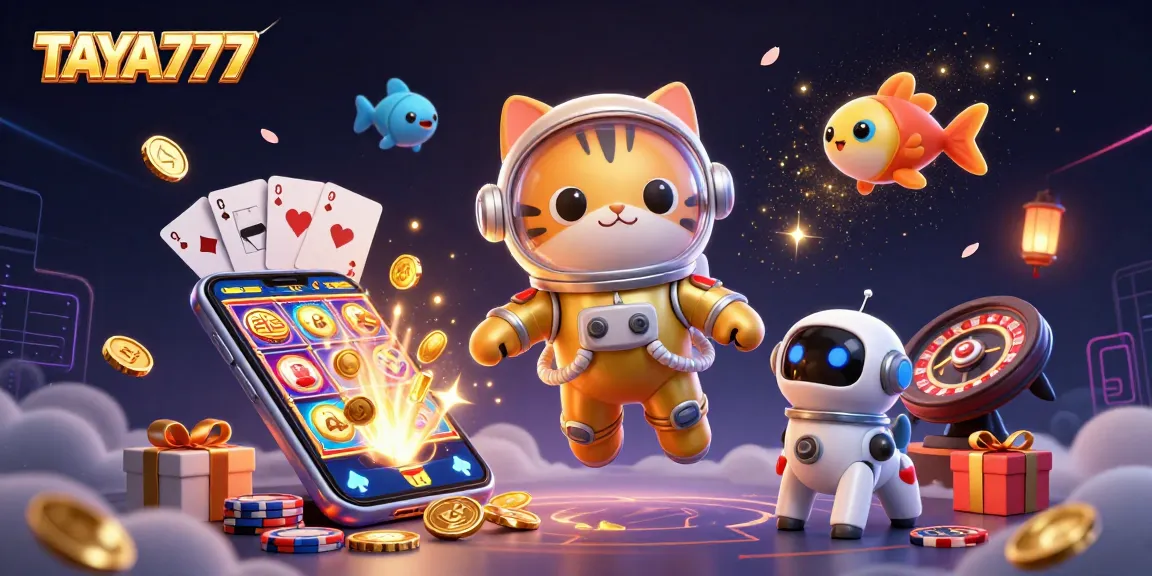 Experience thrilling entertainment at TAYA777 with a vibrant illustration of gaming adventures.