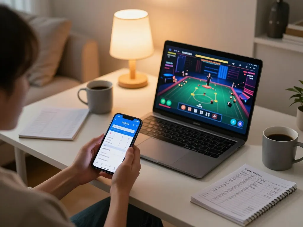 Person using UGDEWA app on smartphone during an online gambling session at home