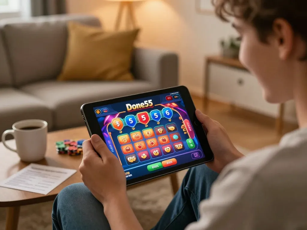 Engage in exciting gameplay on done55 app while relaxing at home with vibrant graphics and betting notes