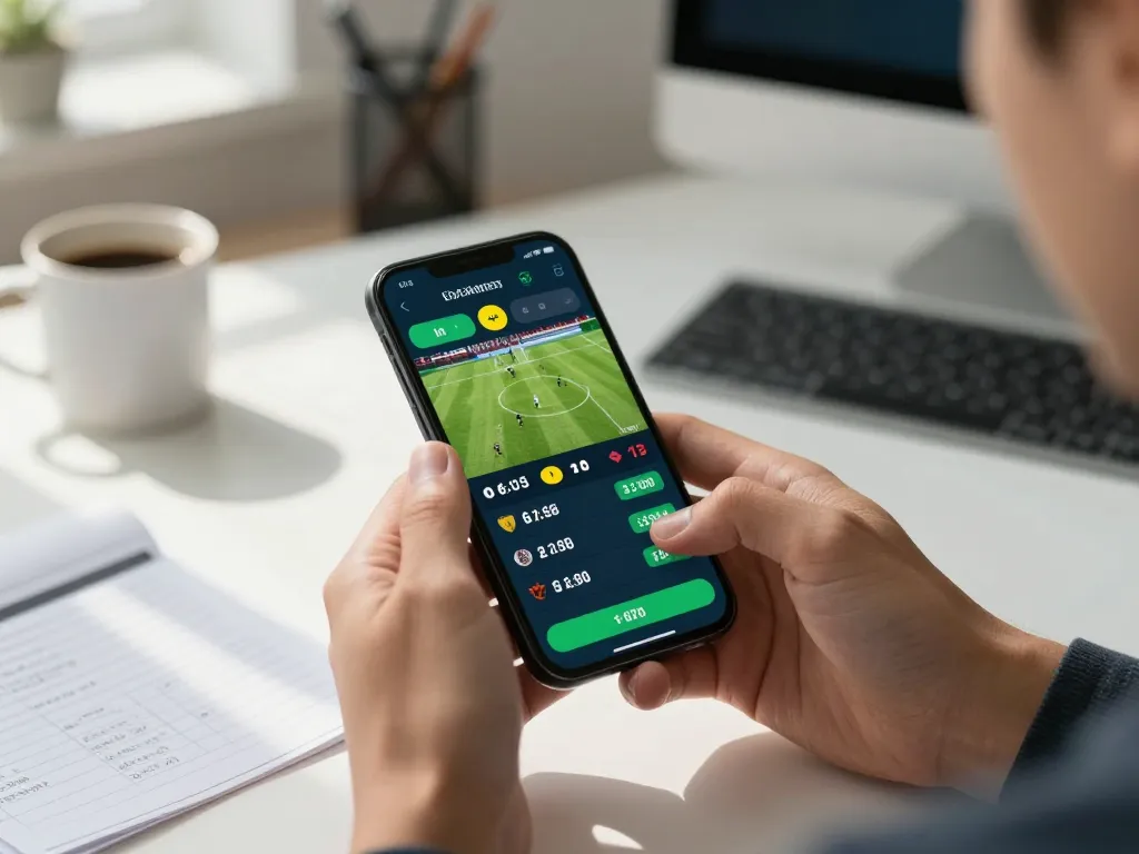 Person engaging in live sports betting on 7m app with visible odds interface.
