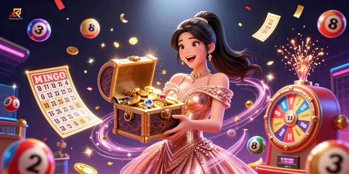 Engage in a thrilling experience at RUANGWD surrounded by bouncing lottery balls, vibrant gaming elements, and treasures.