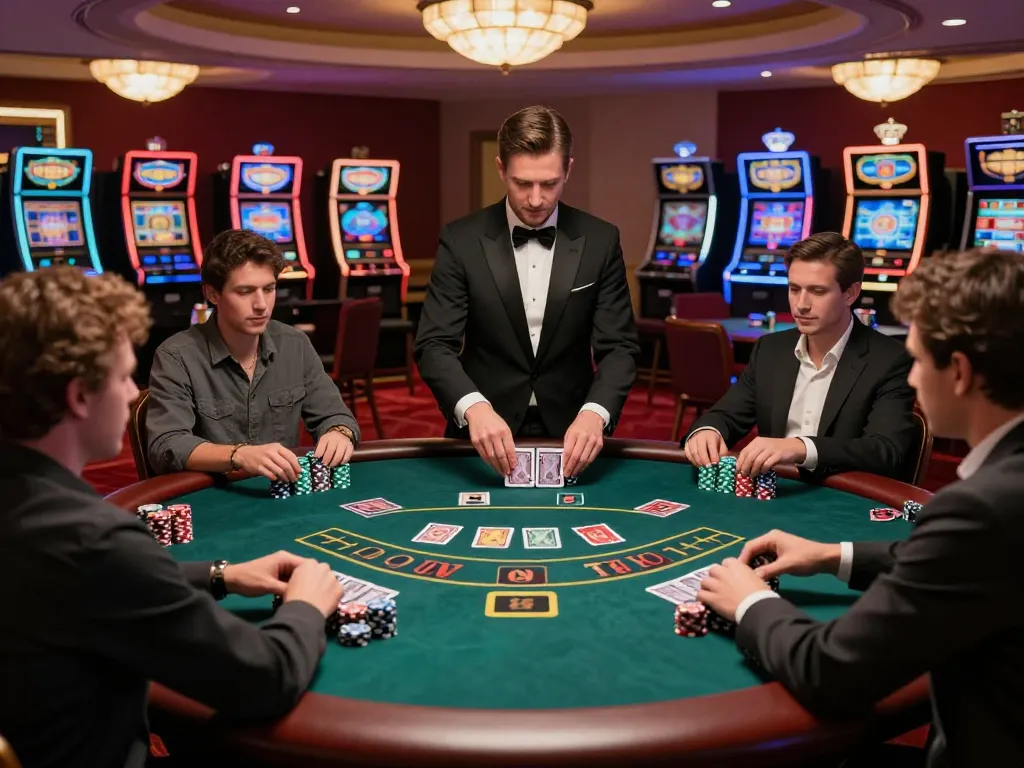 CO88 players strategizing at a blackjack table, highlighting high-stakes gameplay and excitement.