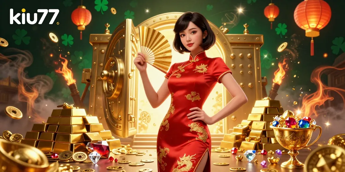 Engage with the thrilling world of kiu77 slot games amid floating gold and vibrant colors.