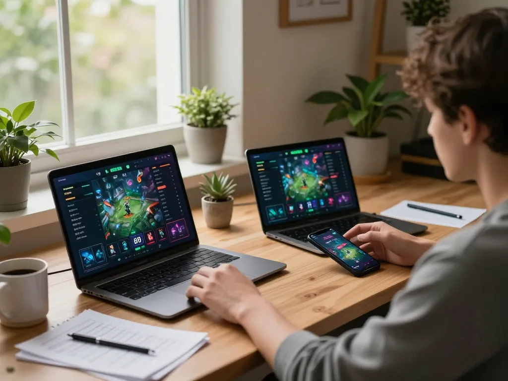 A person engaging with 88aa's online gaming interface from a stylish home office, exuding excitement and focus.