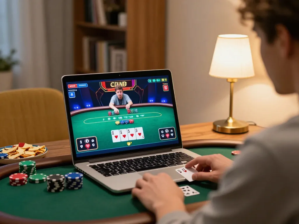 Player engaged in online poker at U888, showcasing excitement and strategic gameplay.