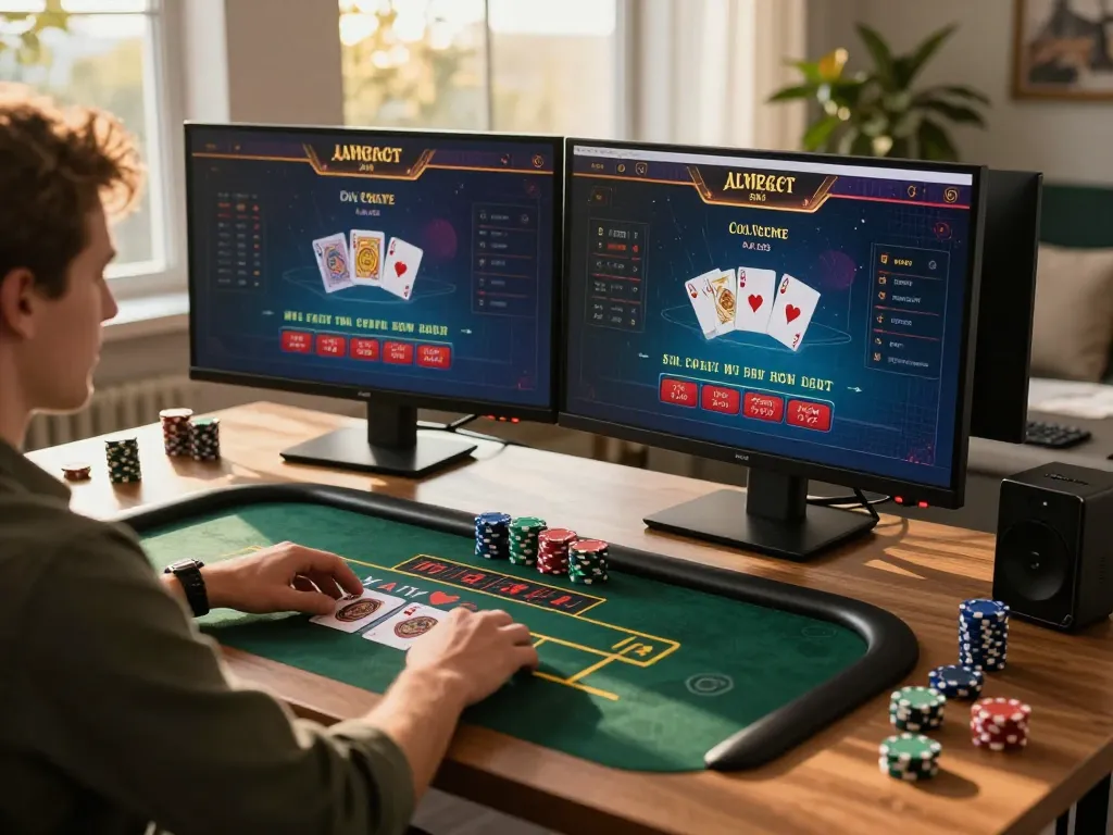 Engaged player strategizing on BL555 online casino during live dealer game session.