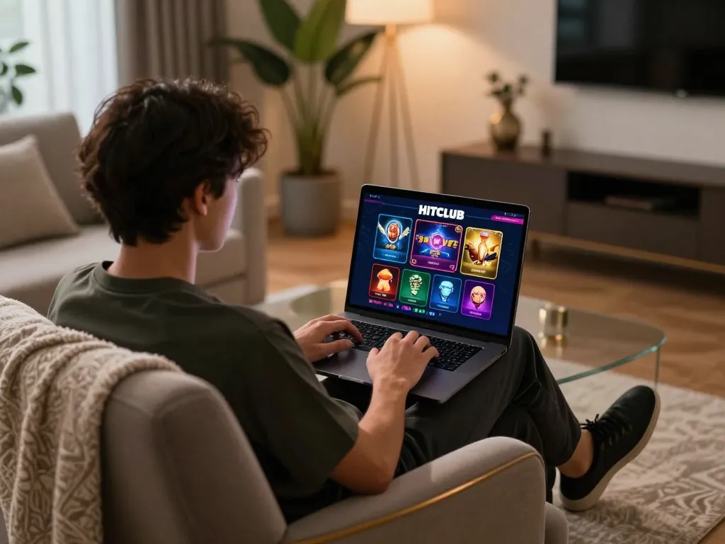 Engaging gaming at HITCLUB with various casino games displayed on a sleek laptop.