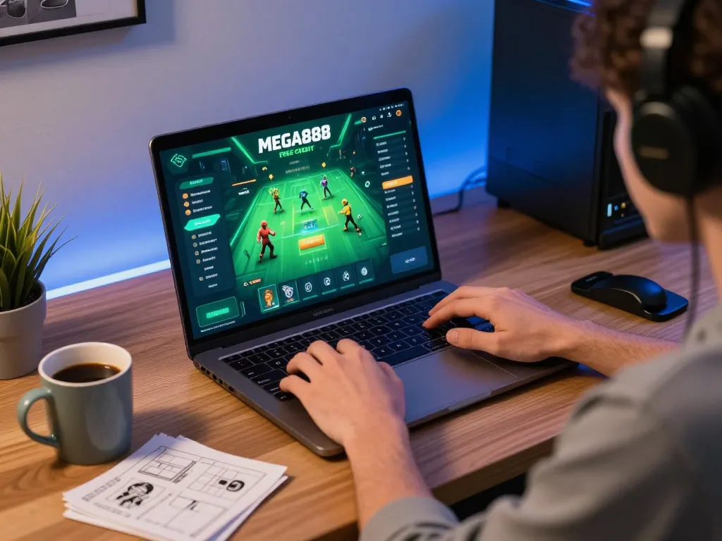 Engaging with Mega888 free credit while strategizing gameplay in a stylish home office.