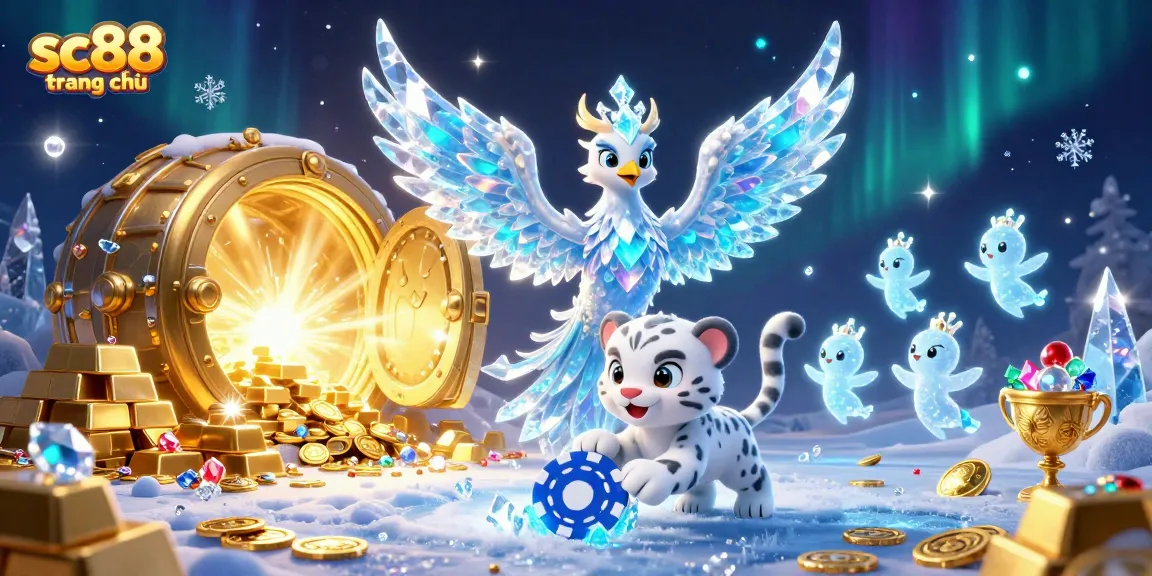 Experience thrilling gameplay at sc88 trang chủ, featuring a vibrant illustration of an ice phoenix and a snow leopard cub.