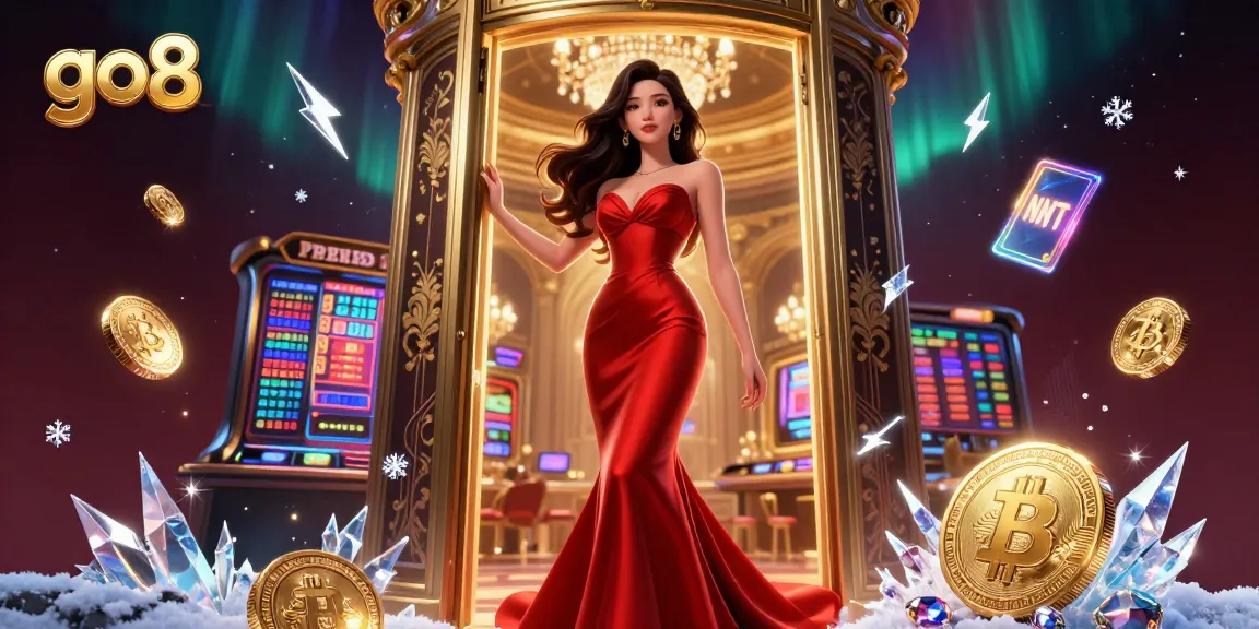 Engage with the exclusive go8 casino experience featuring a stunning Asian woman in a VIP setting surrounded by vibrant slot elements.