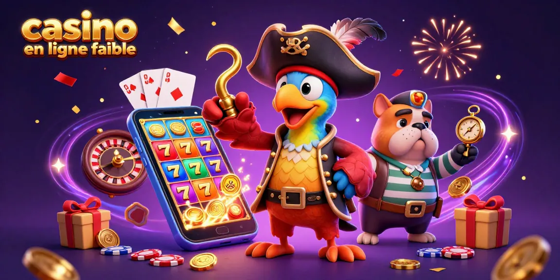 Illustration d'un perroquet de capitaine pirate menant une aventure amusante de casino, mettant en avant le casino en ligne fiable.