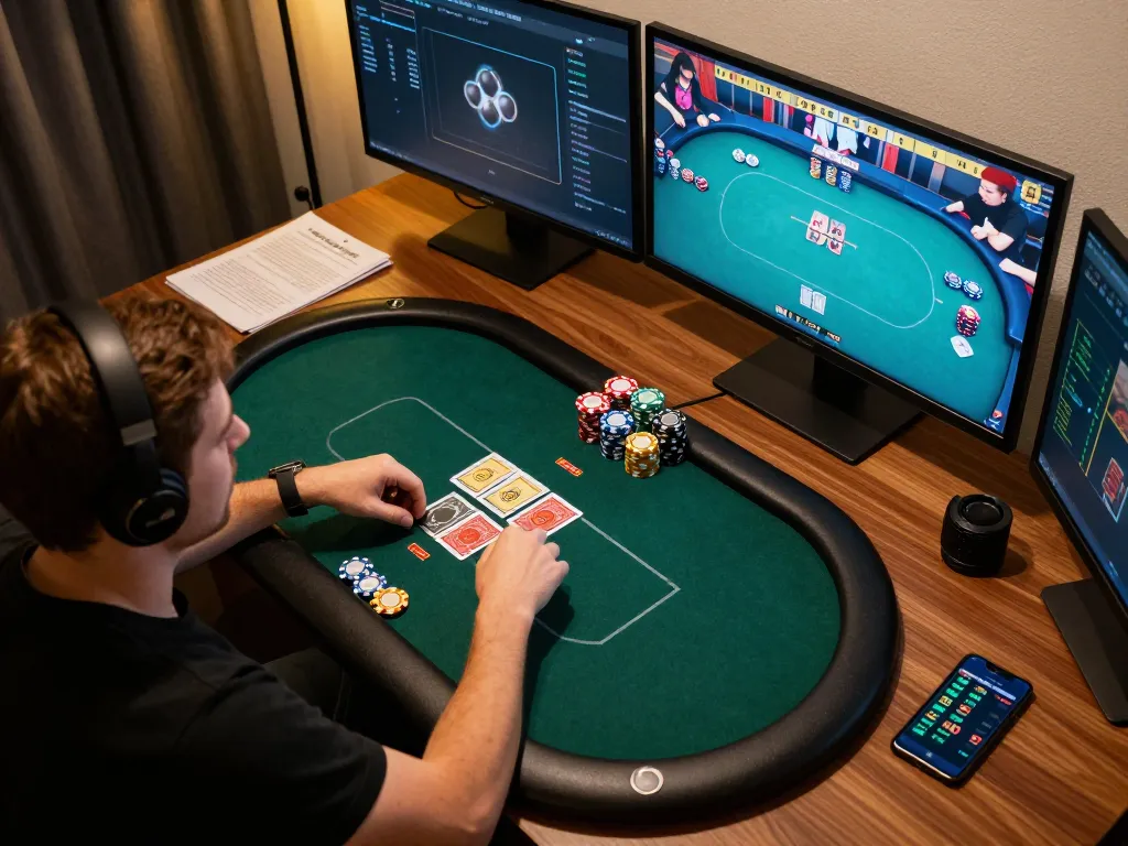 Engaged player strategizing during an online session with cm88game on multiple screens, enhancing gaming success.