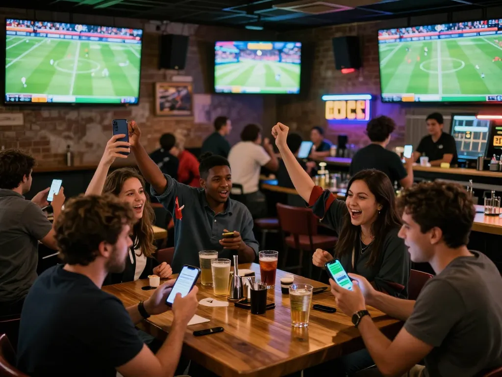 Xoilac fans passionately betting while watching live sports at a vibrant venue