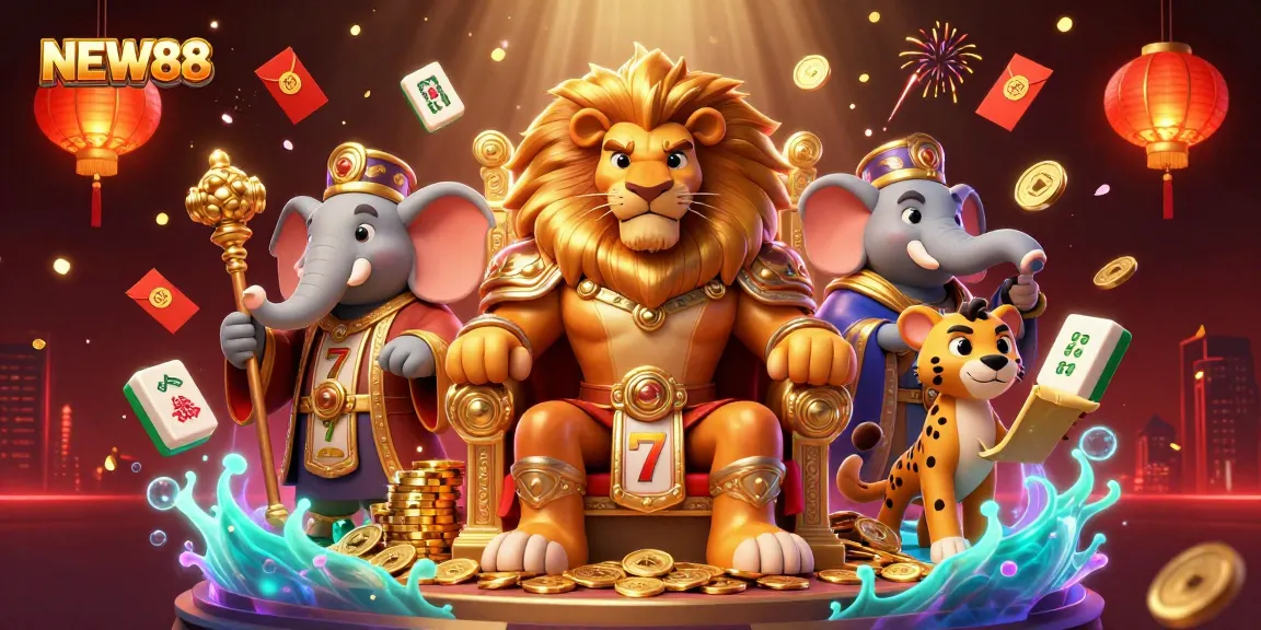 Win big at New88 with a vibrant 3D illustration highlighting the casino experience with thrilling game elements.