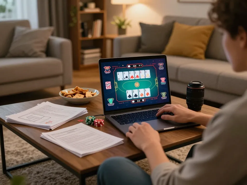 TG88 player enjoying an exciting online poker game from a cozy home setting