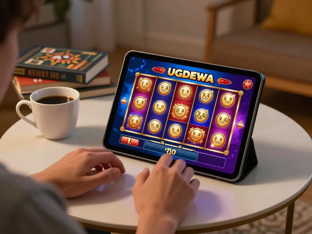 Engaging in online slot gameplay on UGDEWA platform with vibrant visuals and strategy