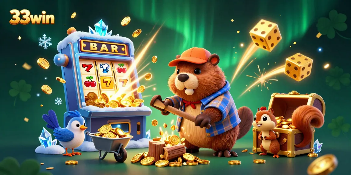 Engage in thrilling casino games at 33win with a dynamic 3D illustration of fun characters.