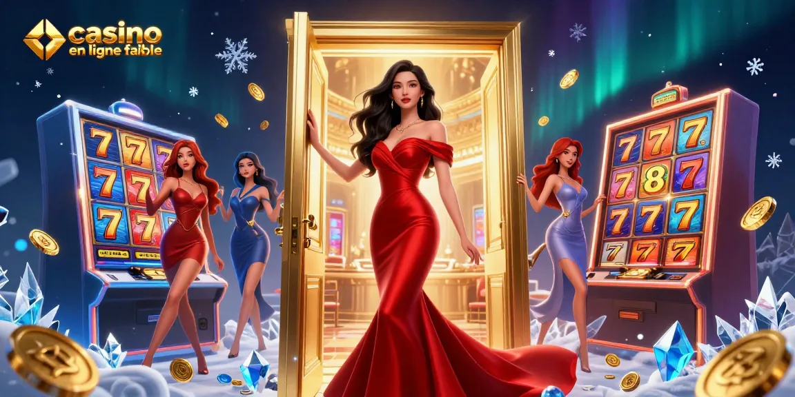 Engage with a vibrant scene at a casino en ligne fiable showcasing a beautiful woman in a lavish gown.