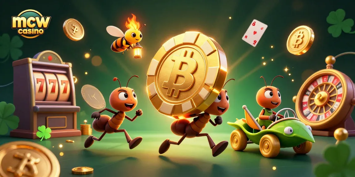 Experience excitement at mcw casino with a 3D heist scene featuring ants and casino elements.