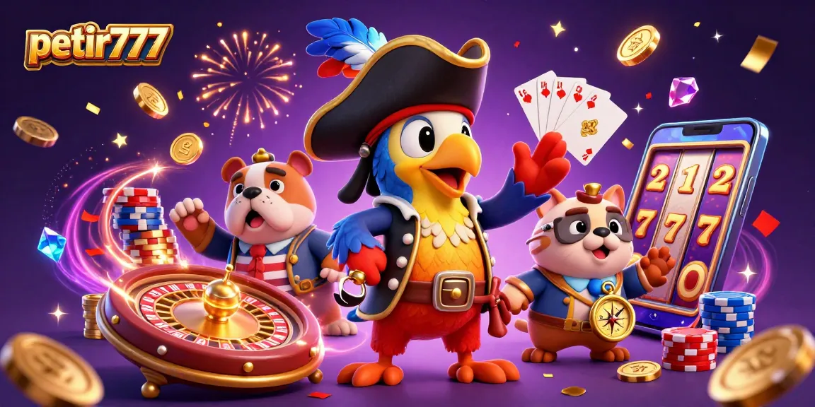 Experience thrilling adventures with petir777 in this vibrant 3D casino scene filled with dynamic gaming elements.