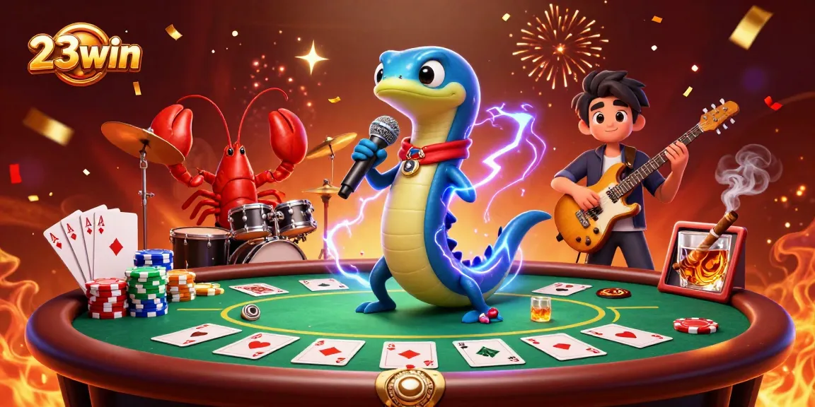 Experience dynamic gaming excitement at 23win with vibrant underwater casino illustration featuring a DJ eel and a lively band