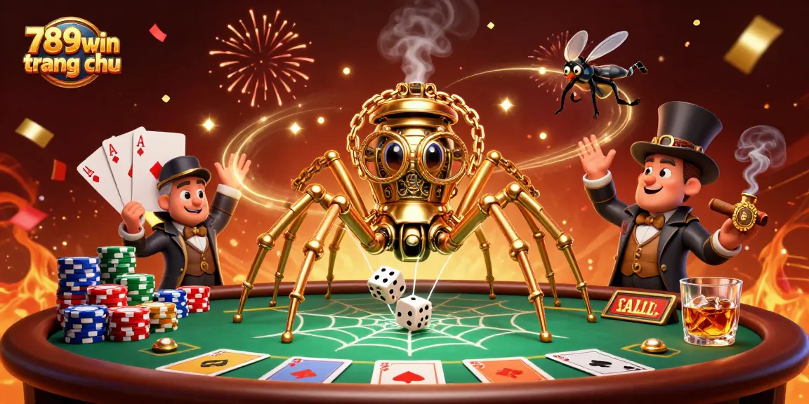 Engage in the thrilling experience of 789win trang chu with a steampunk spider and immersive casino elements.