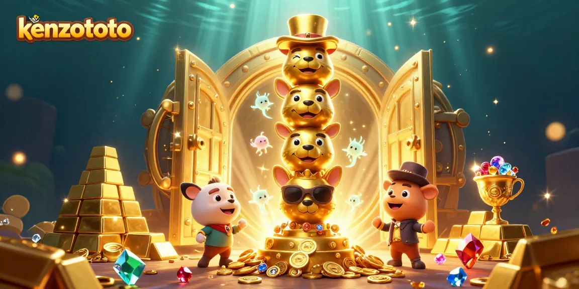 Spin and win with kenzototo, featuring vibrant totem and treasure elements in this online gaming illustration.