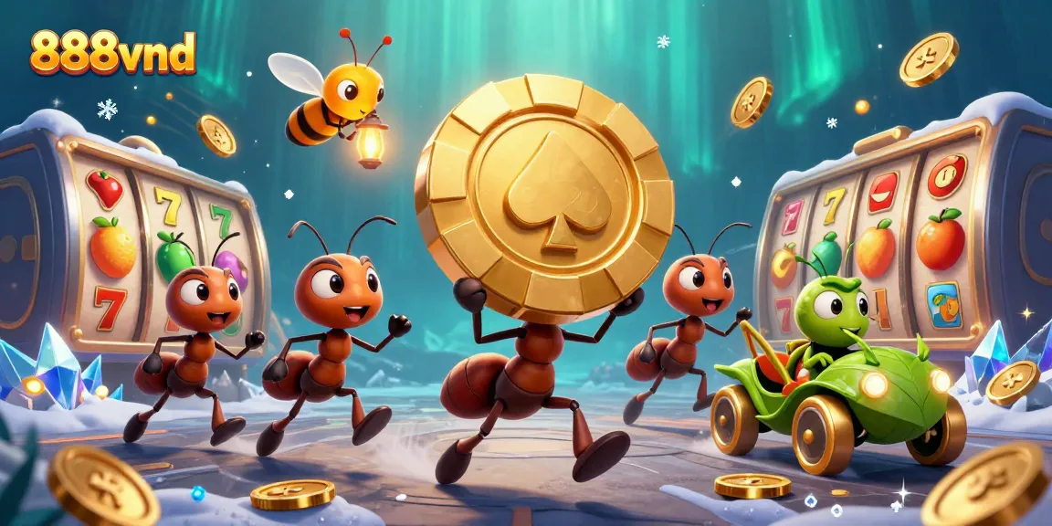 Experience the excitement of 888vnd with playful ants on a heist and vibrant casino elements!