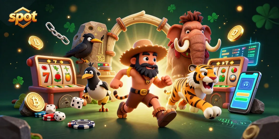 Experience thrilling slot action with unique 3D characters in a dynamic prehistoric casino scene.