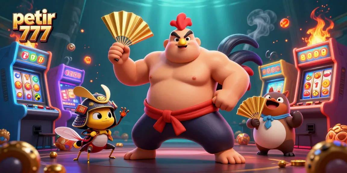 Engage in thrilling gameplay with petir 777, showcasing a lively casino scene with unique gaming characters.