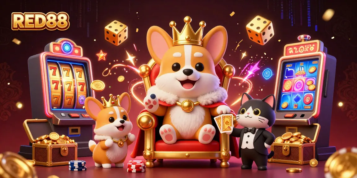 Experience the thrill of winning with the RED88 royal corgi enjoying a lavish casino scene.