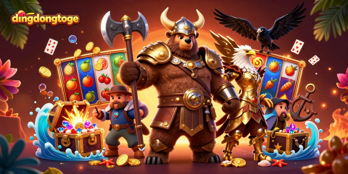 Experience thrilling gameplay with dingdongtoge, featuring a bear and eagle in a dynamic casino scene.