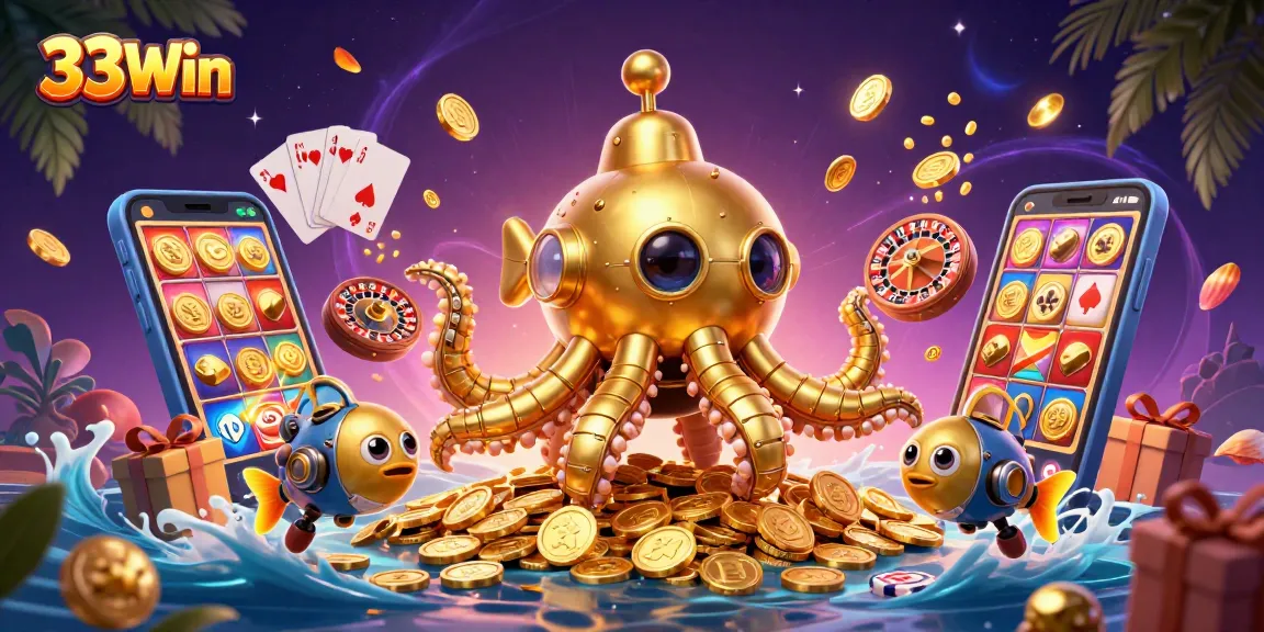 Engage with 33Win's thrilling adventures in this vibrant underwater casino scene.