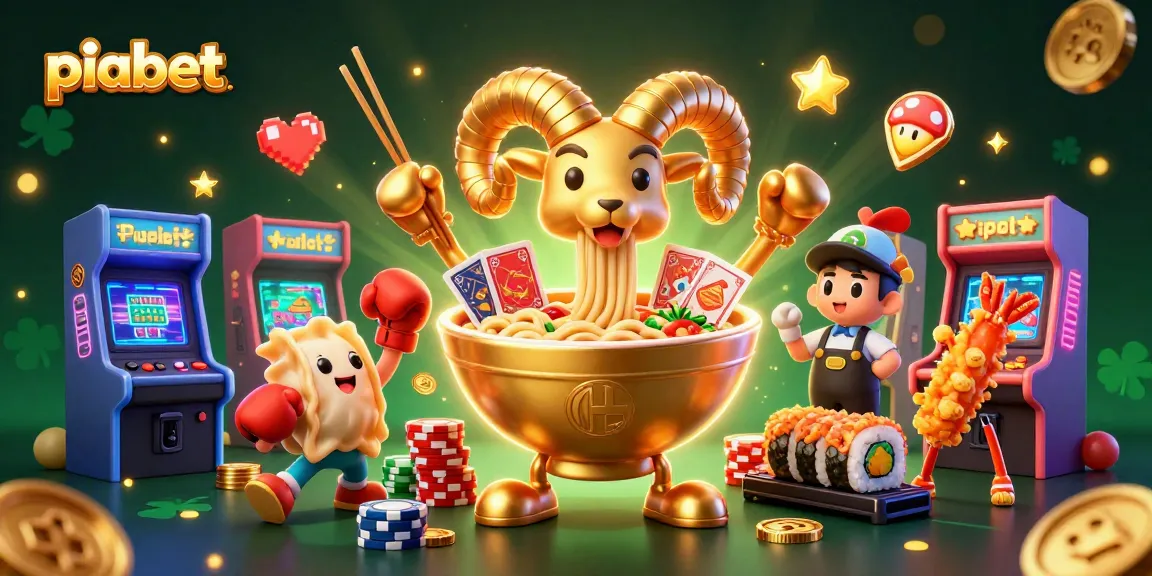 Piabet ile casino oyunları için heyecan verici bir 3D tasvir, kartlar dağıtan bir ramen kasesi içeriyor.