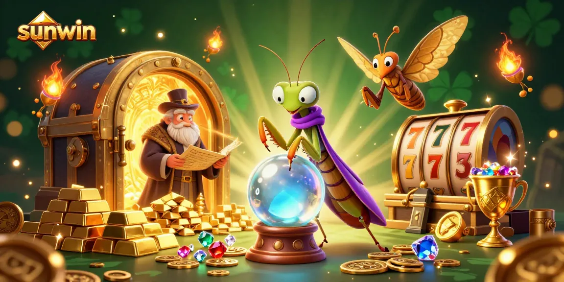 Engage with Sunwin's thrilling online casino games featuring a dynamic mystical scene.