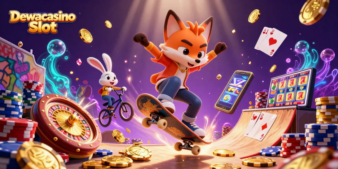 Cascade into winning adventures at Dewacasino Slot with dynamic characters and vibrant casino elements.