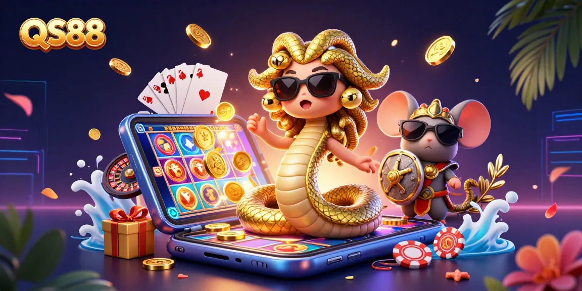 Players engage in thrilling gameplay at QS88 online casino, enjoying spinning slot reels and vibrant casino elements.