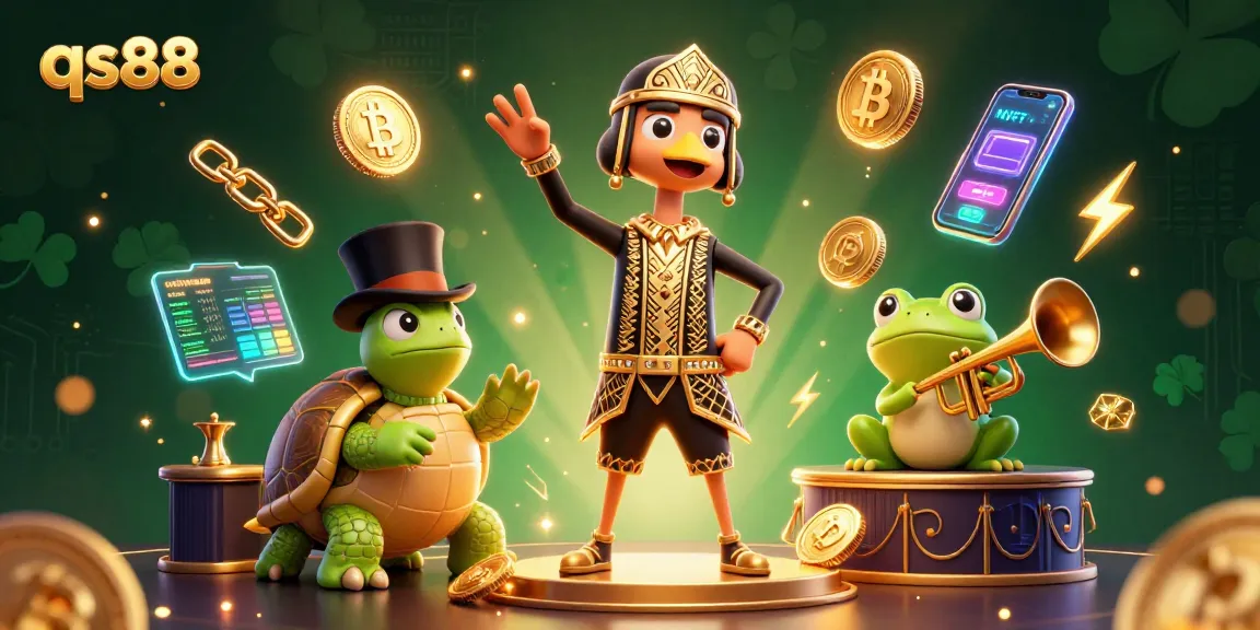Play at qs88 with vibrant cartoon characters amid glowing casino elements for an exciting experience.