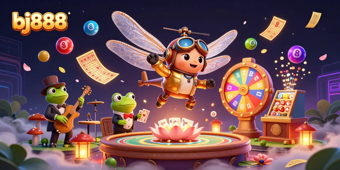 Experience the thrills of bj888 with vibrant casino elements and dynamic cartoon characters.